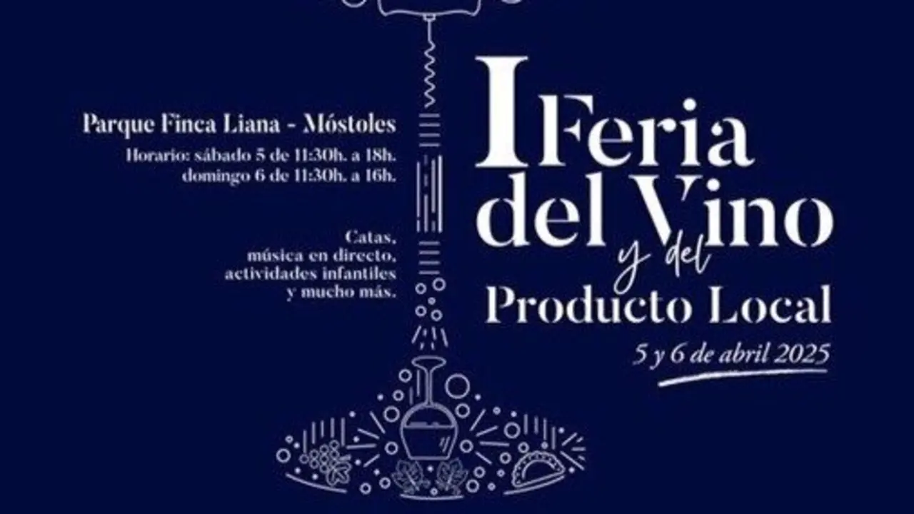 Cartel I Feria del Vino y del Producto Local en M&oacute;stoles.