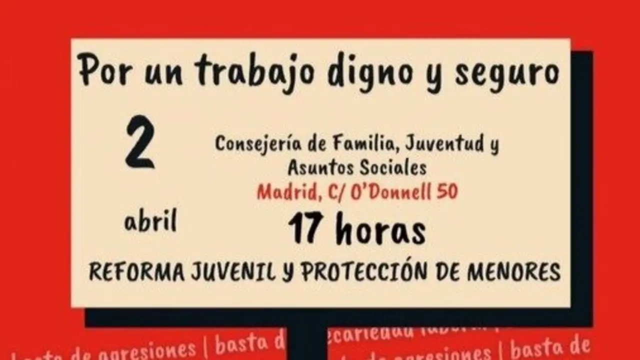 Cartel de la concentraci&oacute;n de Comisiones Obreras de este mi&eacute;rcoles por las condiciones de trabajo en los centros de menores.