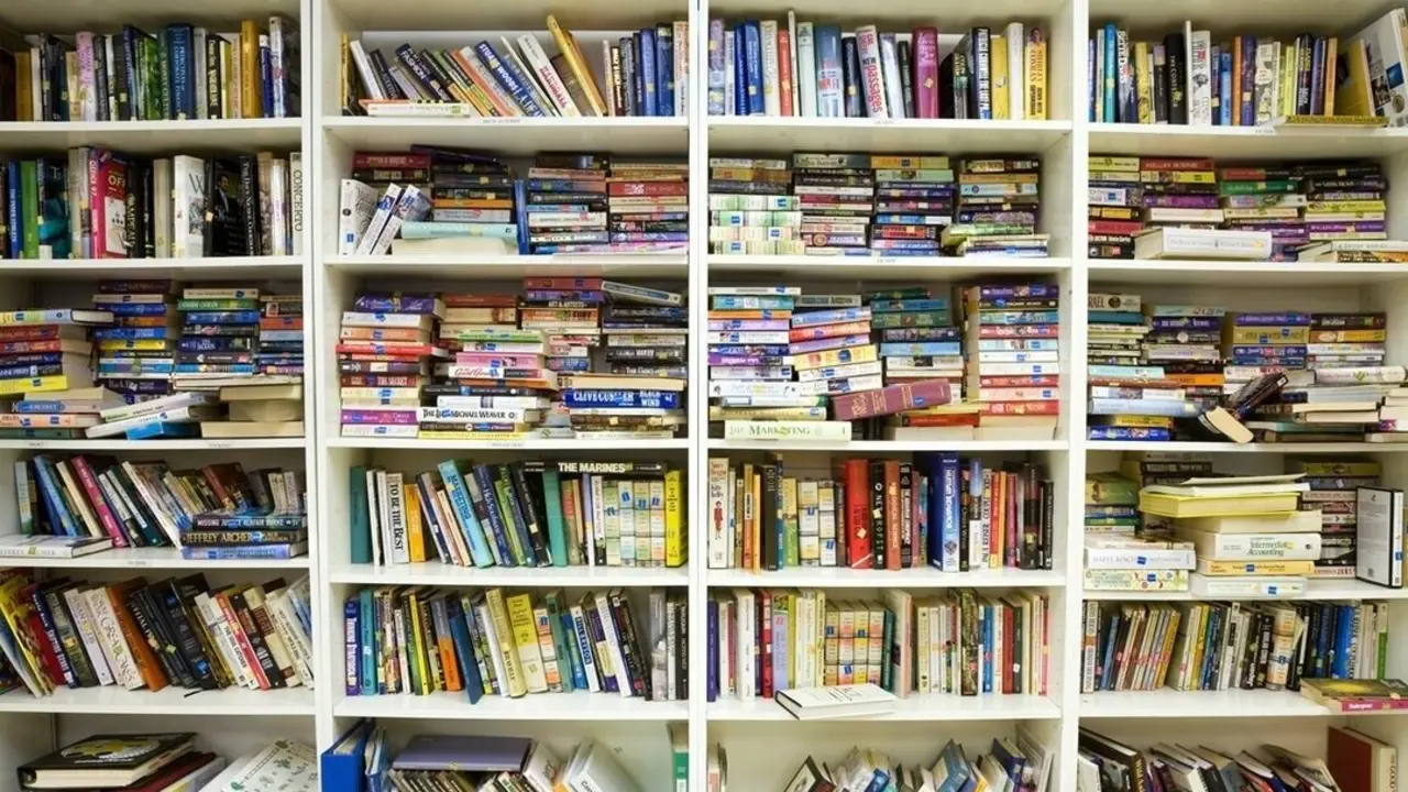 Estanter&iacute;a con libros. Imagen de archivo.
