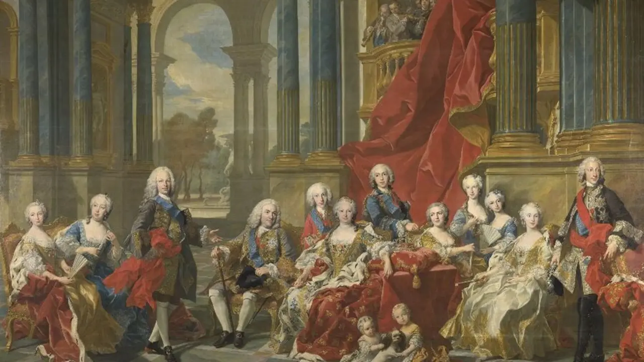 Obra de Louis-Michel van Loo.  La familia de Felipe V, 1743. Imagen de la Comunidad de Madrid.