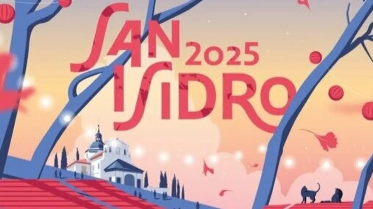 Cartel de San Isidro 2025 que representa la pradera de San Isidro, obra de Javier Navarrete, El Chico Llama.