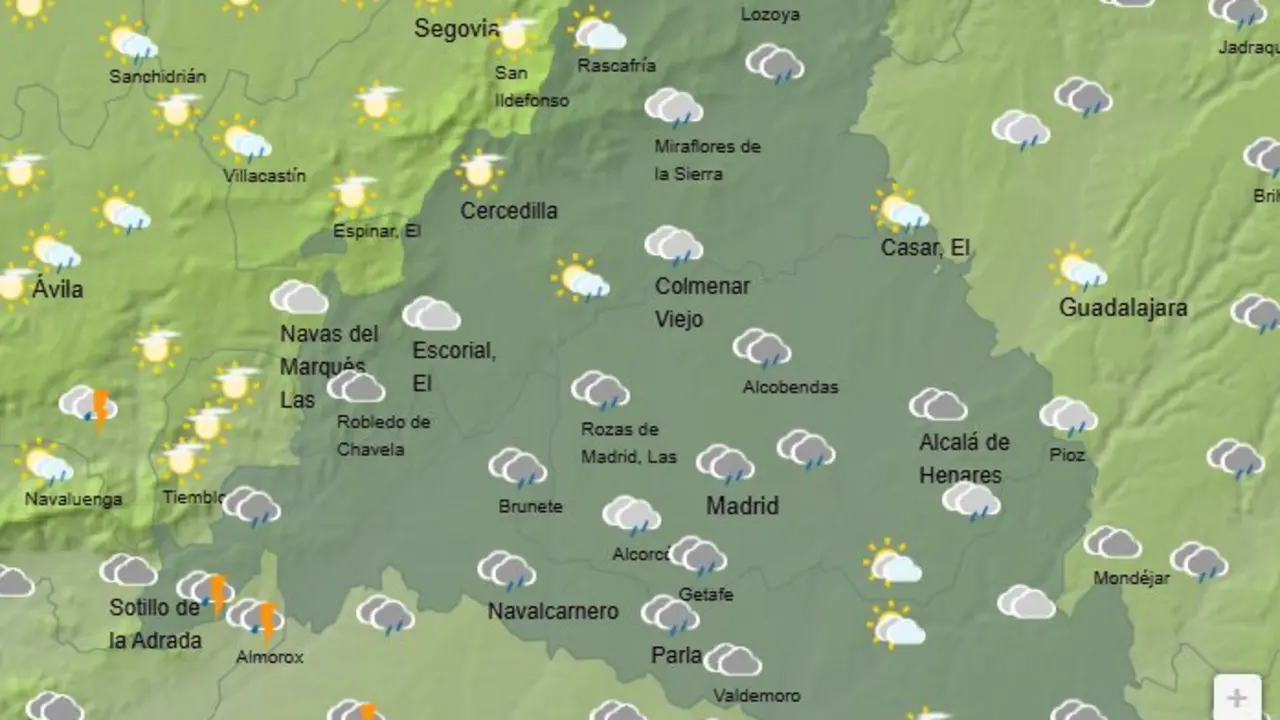 El tiempo en la comunidad de Madrid a 11 de junio de 2025. Imagen de la web de AEMET.