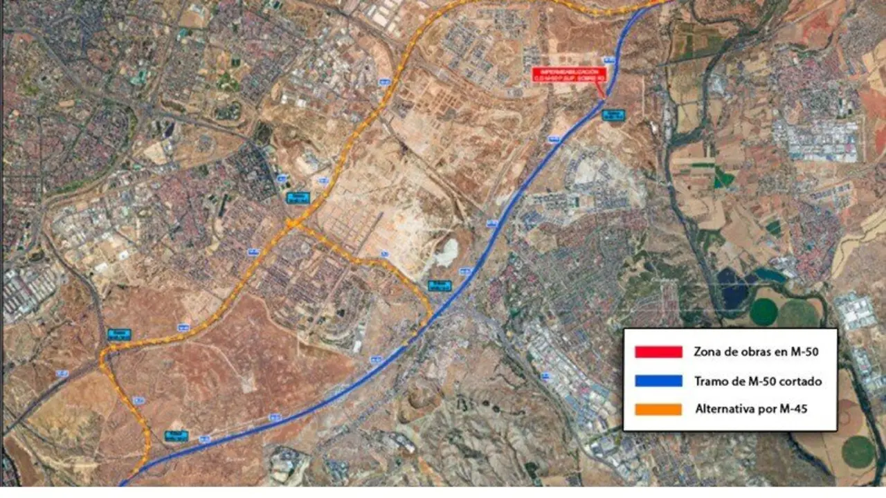 Obras de impermeabilizaci&oacute;n en la M-50.