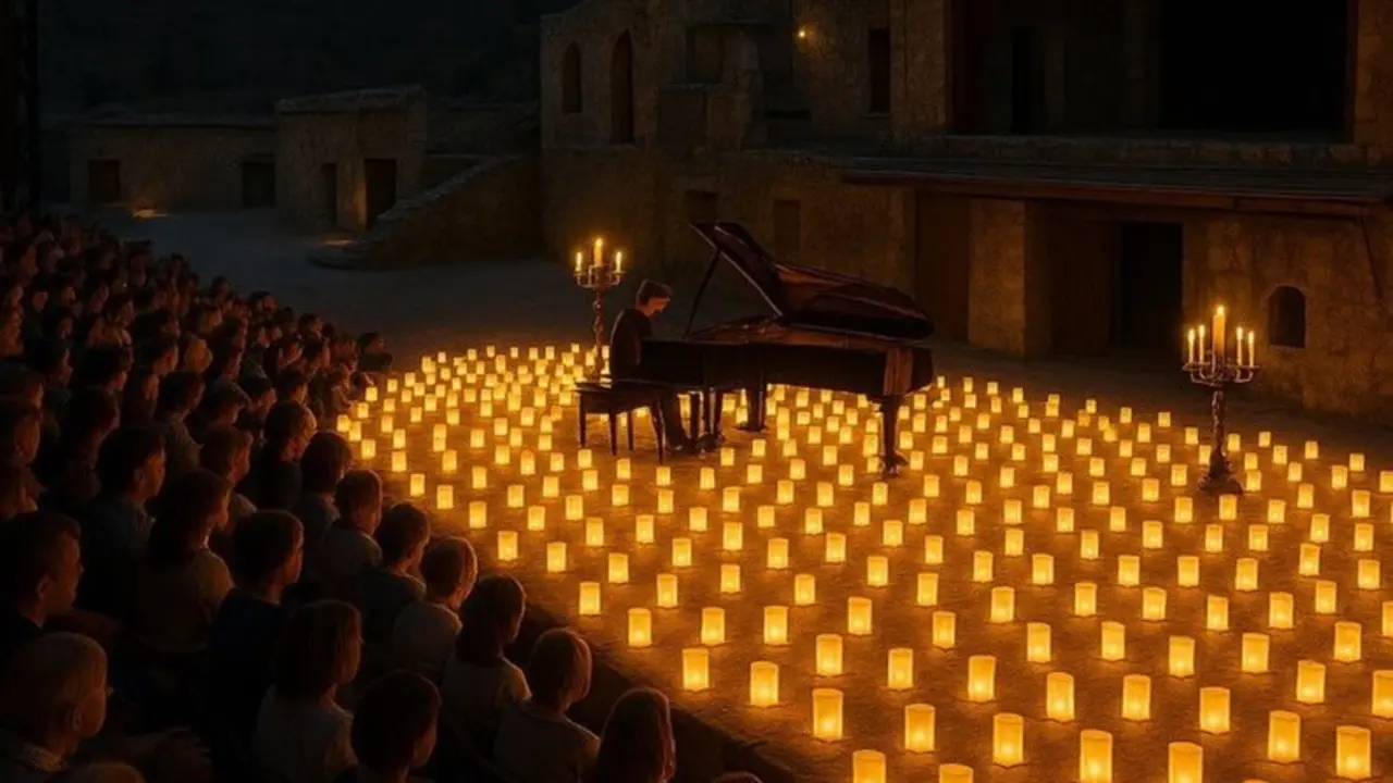 El pianista David G&oacute;mez durante una actuaci&oacute;n a la luz de las velas. Imagen de EP.