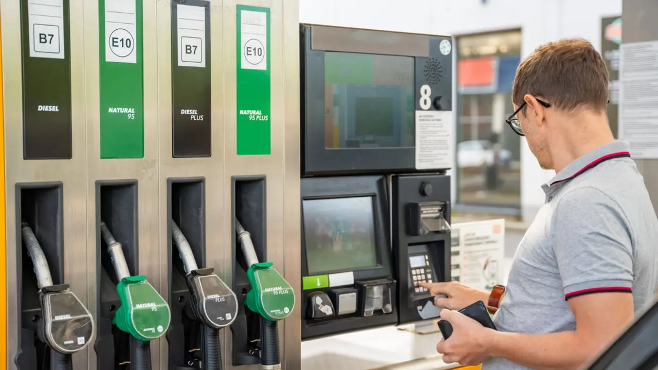 Una persona repostando en una gasolinera. Imagen de archivo.