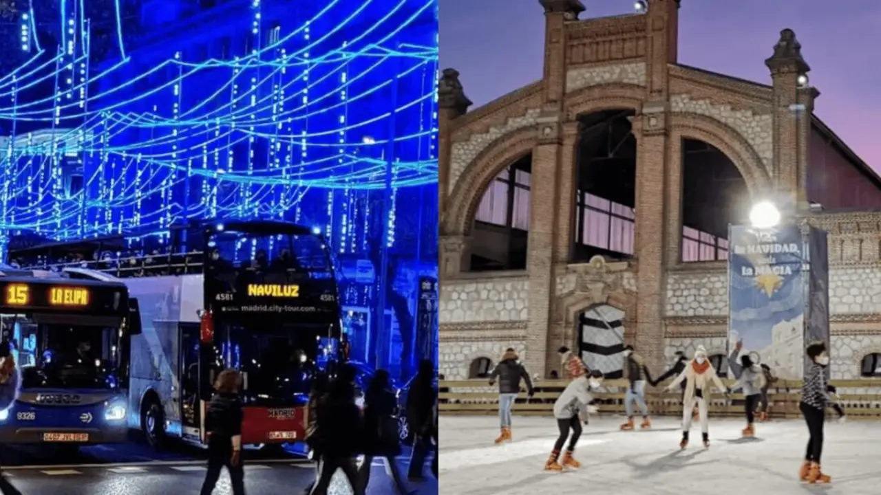 El autob&uacute;s de Naviluz y la pista de hielo de Matadero.