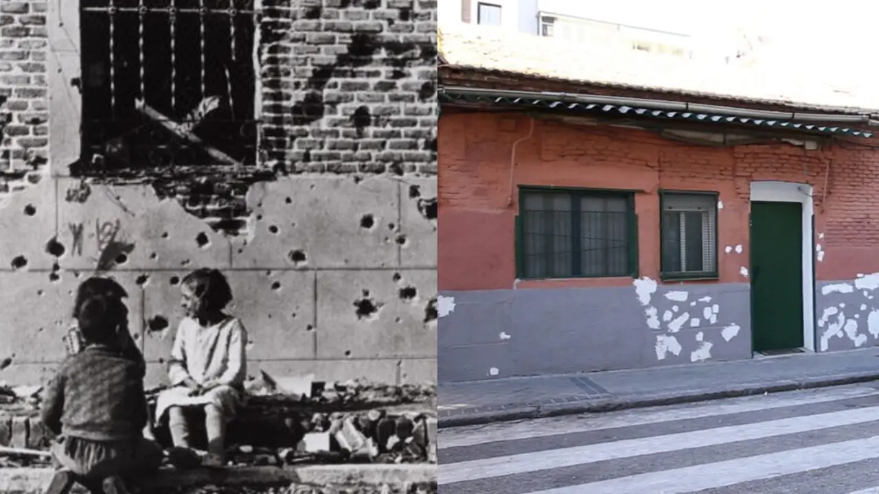 La fotograf&iacute;a de Robert Capa y el lugar fotografiado en la actualidad. Im&aacute;genes de Diario de Madrid.