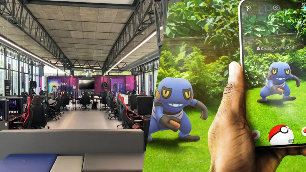 El E-sports Center de Madrid y un pok&eacute;mon en la app de Pok&eacute;mon Go. Im&aacute;genes del Ayuntamiento de Madrid y el Pok&eacute;mon Go.