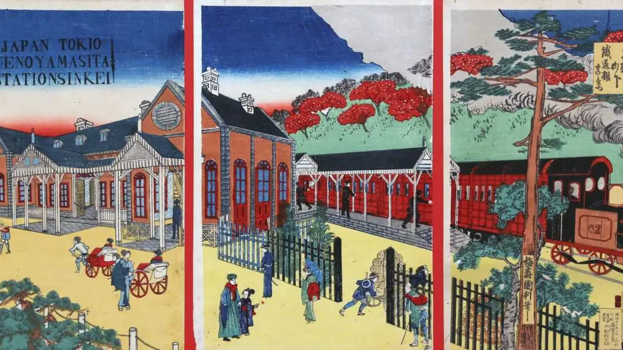 Estaci&oacute;n de ferrocarril de Ueno en el &aacute;rea de Yamashita, Tokio &ndash; 1889. Imagen cedida por el Museo del Ferrocarril.