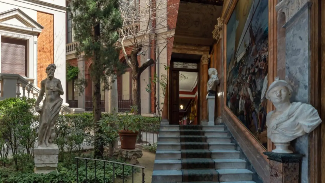 El jard&iacute;n y la entrada principal del Museo Cerralbo.