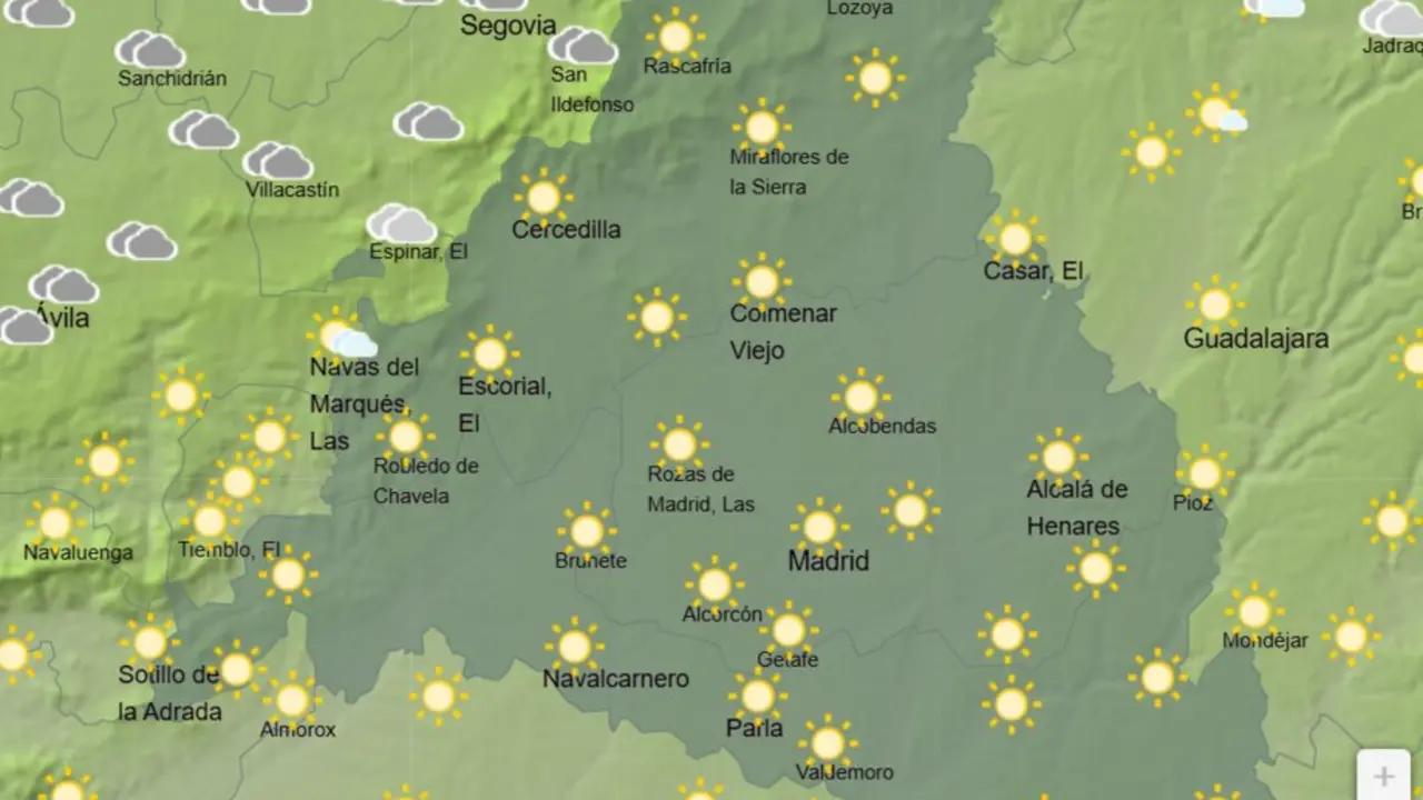 Mapa de la previsi&oacute;n meteorol&oacute;gica en la Comunidad de Madrid a 01 de abril de 2026. Fuente: AEMET.
