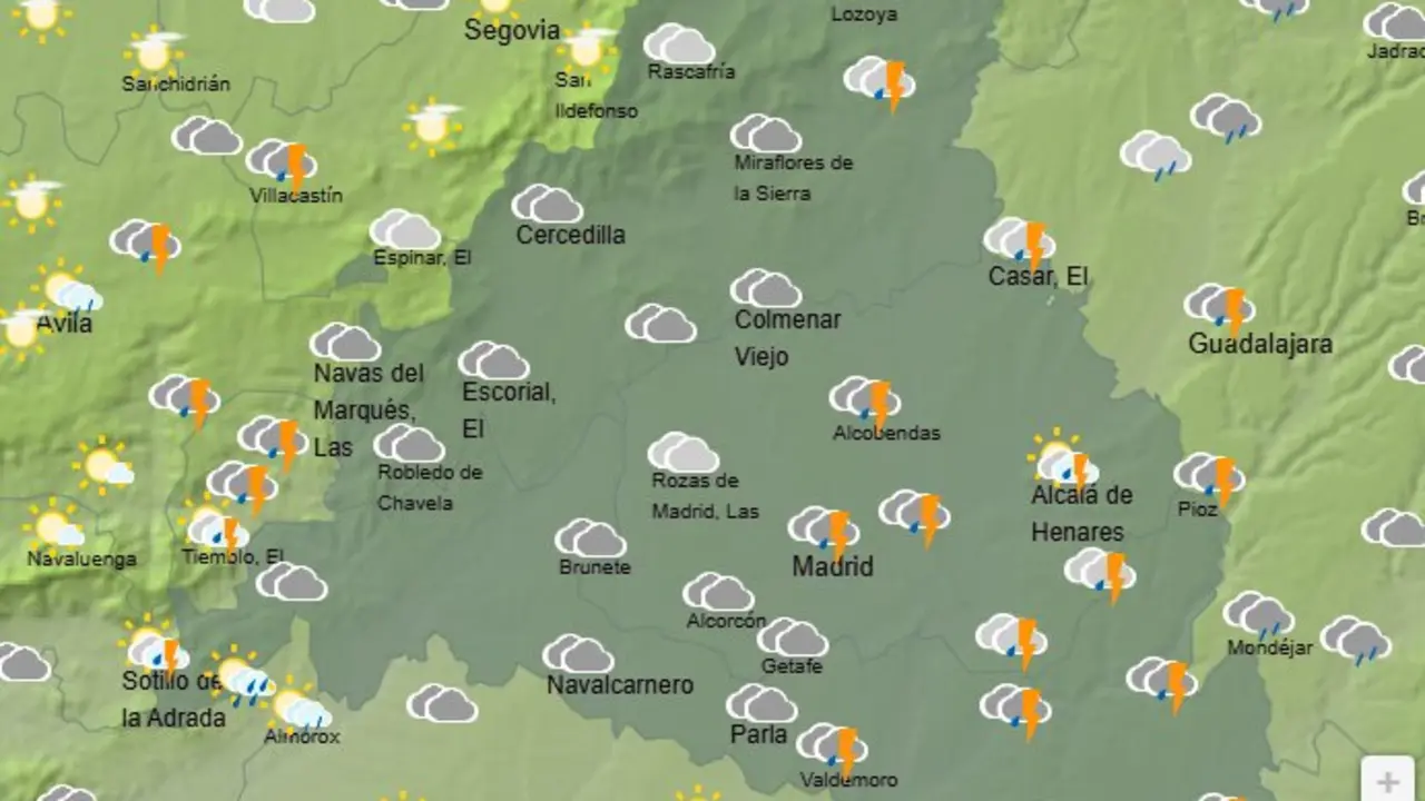 Mapa de la previsi&oacute;n meteorol&oacute;gica en la Comunidad de Madrid a 07 de abril de 2026. Fuente: AEMET.