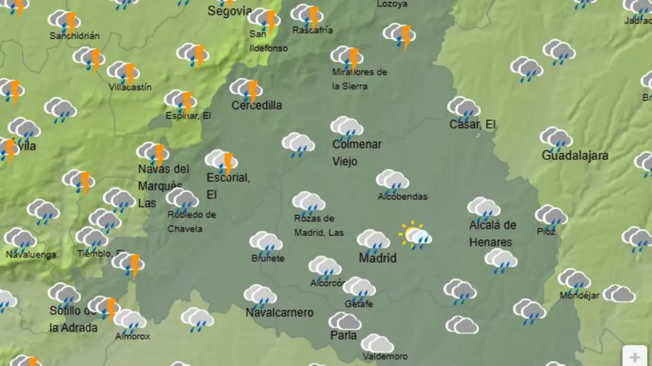Mapa de la previsi&oacute;n meteorol&oacute;gica en la Comunidad de Madrid a 11 de abril de 2026. Fuente: AEMET.