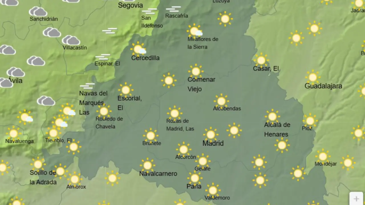 Mapa de la previsi&oacute;n meteorol&oacute;gica en la Comunidad de Madrid a 14 de abril de 2026. Fuente: AEMET.