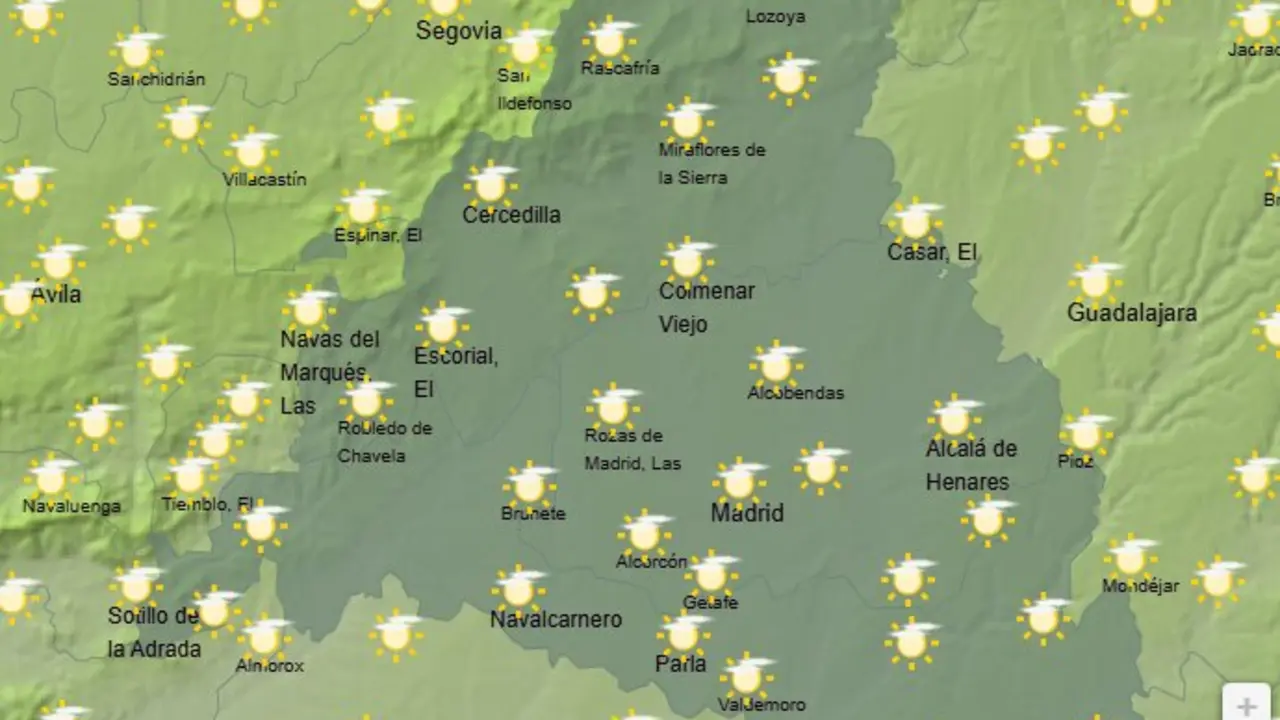 Mapa de la previsi&oacute;n meteorol&oacute;gica en la Comunidad de Madrid a 17 de abril de 2026. Fuente: AEMET.