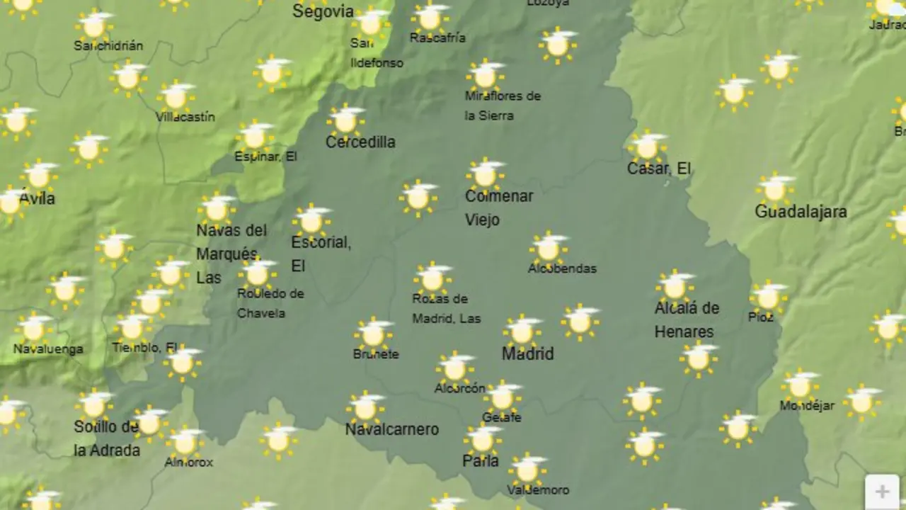 Mapa de la previsi&oacute;n meteorol&oacute;gica en la Comunidad de Madrid a 23 de abril de 2026. Fuente: AEMET.