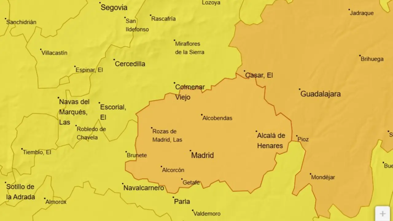 Avisos activos en Madrid este 29 de abril de 2026. Fuente: AEMET.