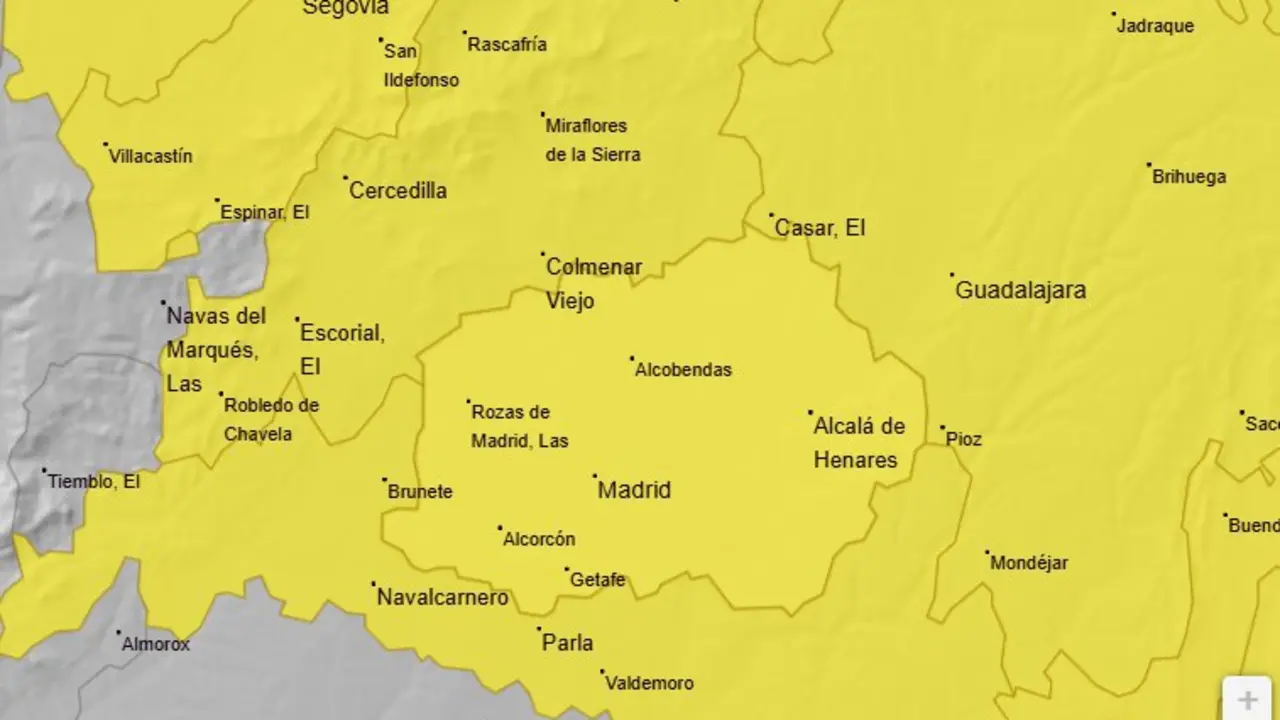 Mapa de avisos amarillos. AEMET, 7 de mayo.