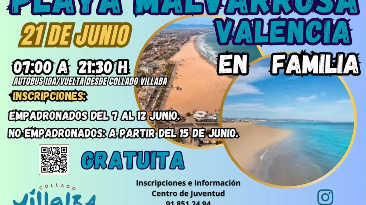 Cartel de la excursi&oacute;n en Familia a la Playa de la Malvarrosa.