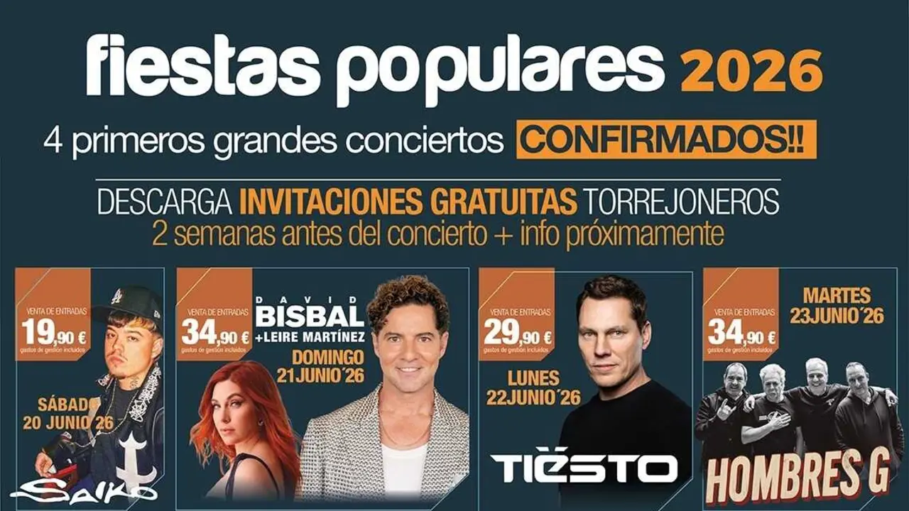 Conciertos de las Fiestas de Torrej&oacute;n de Ardoz 2026. Imagen del Ayuntamiento de la localidad.