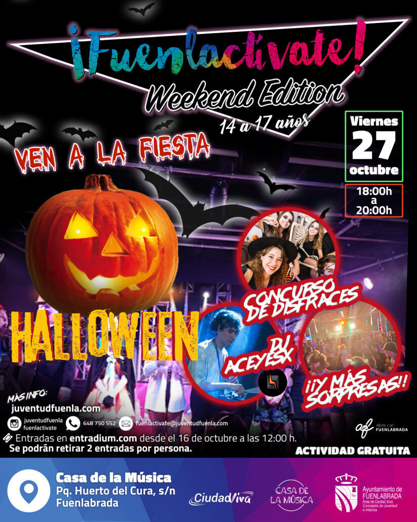 Cartel de la fiesta de Halloween Fuenlactívate.