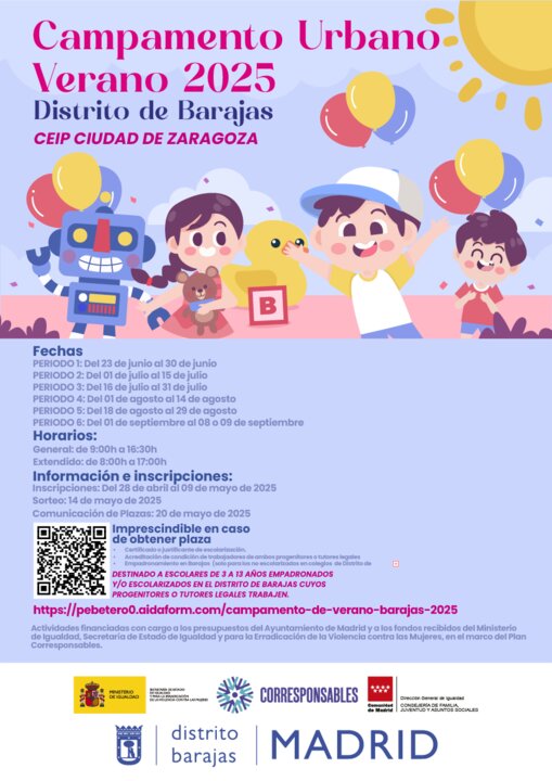 Cartel del campamento de verano 2025 en Barajas.