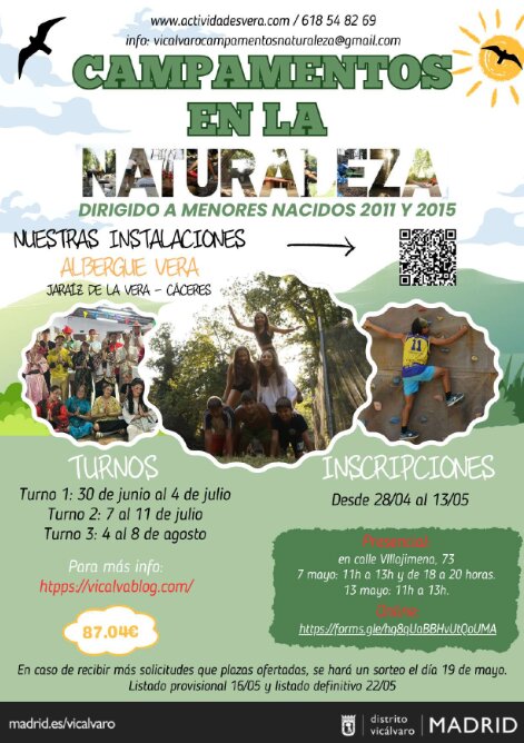 Cartel de los campamentos de verano 2025 en la naturaleza de Vicálvaro.