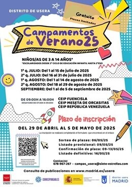 Cartel de los campamentos de verano 2025 en Usera.