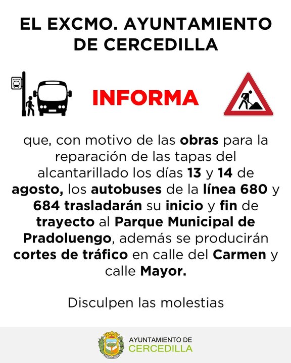 Cartel de las obras. / Ayuntamiento de Cercedilla.