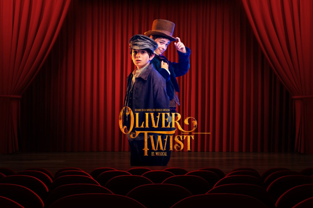 Cartel de 'Oliver Twist, El Musical', en un teatro de archivo.