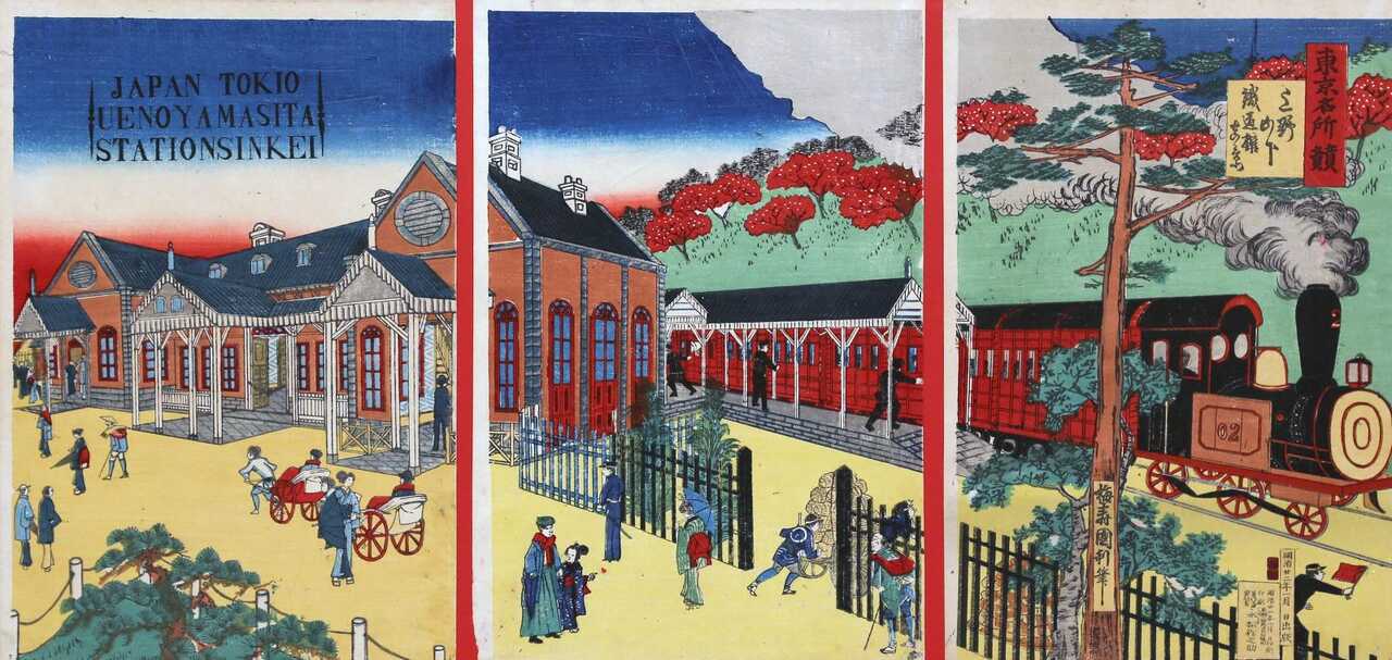 Estación de ferrocarril de Ueno en el área de Yamashita, Tokio – 1889. Imagen cedida por el Museo del Ferrocarril.